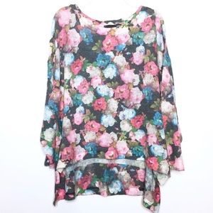 Nally & Millie Floral Side Slit Sweater 3X High Lo